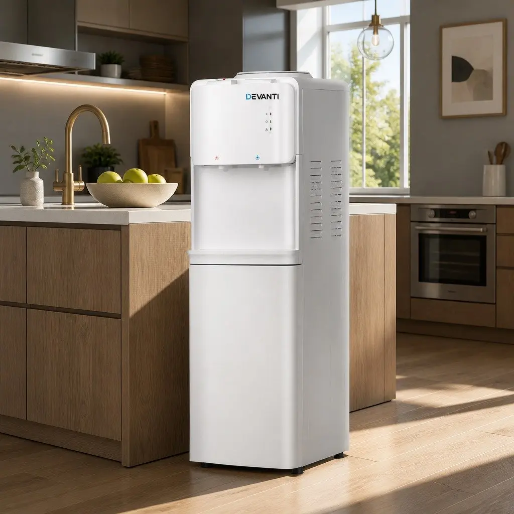 Water Dispenser White Top Loading Hot Cold Dual Taps Electronic Cooling Heating
