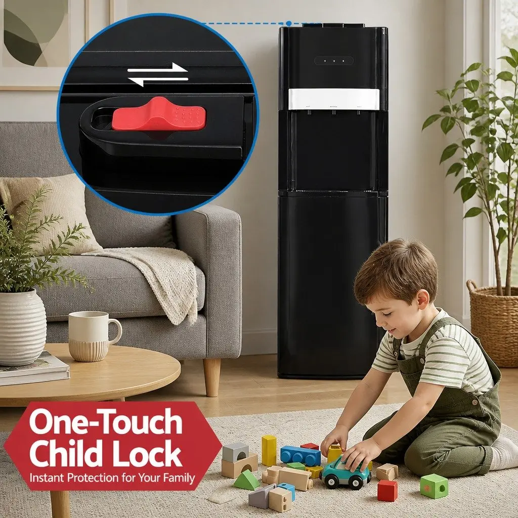 Water Cooler Dispenser Black Bottom Loading 3 Tap Hot Cold Normal Temperature Chiller