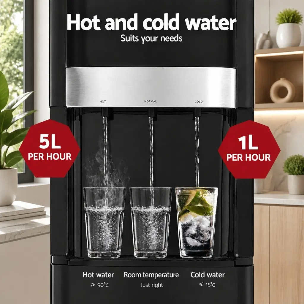 Water Cooler Dispenser Black Bottom Loading 3 Tap Hot Cold Normal Temperature Chiller