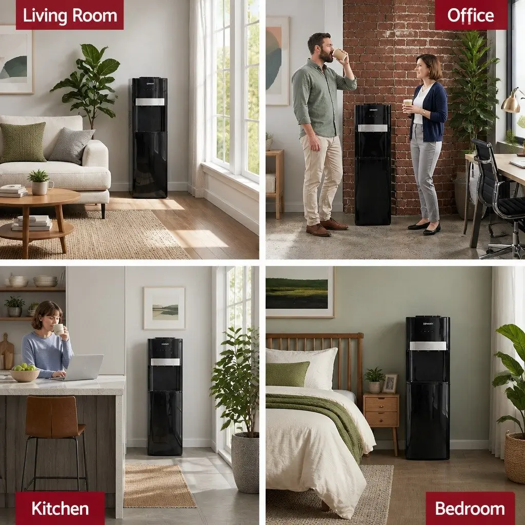 Water Cooler Dispenser Black Bottom Loading 3 Tap Hot Cold Normal Temperature Chiller