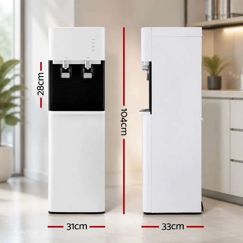 Water Dispenser White Bottom Loading Hot Cold Dual Tap Chiller
