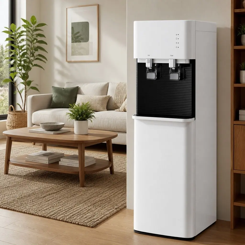Water Dispenser White Bottom Loading Hot Cold Dual Tap Chiller