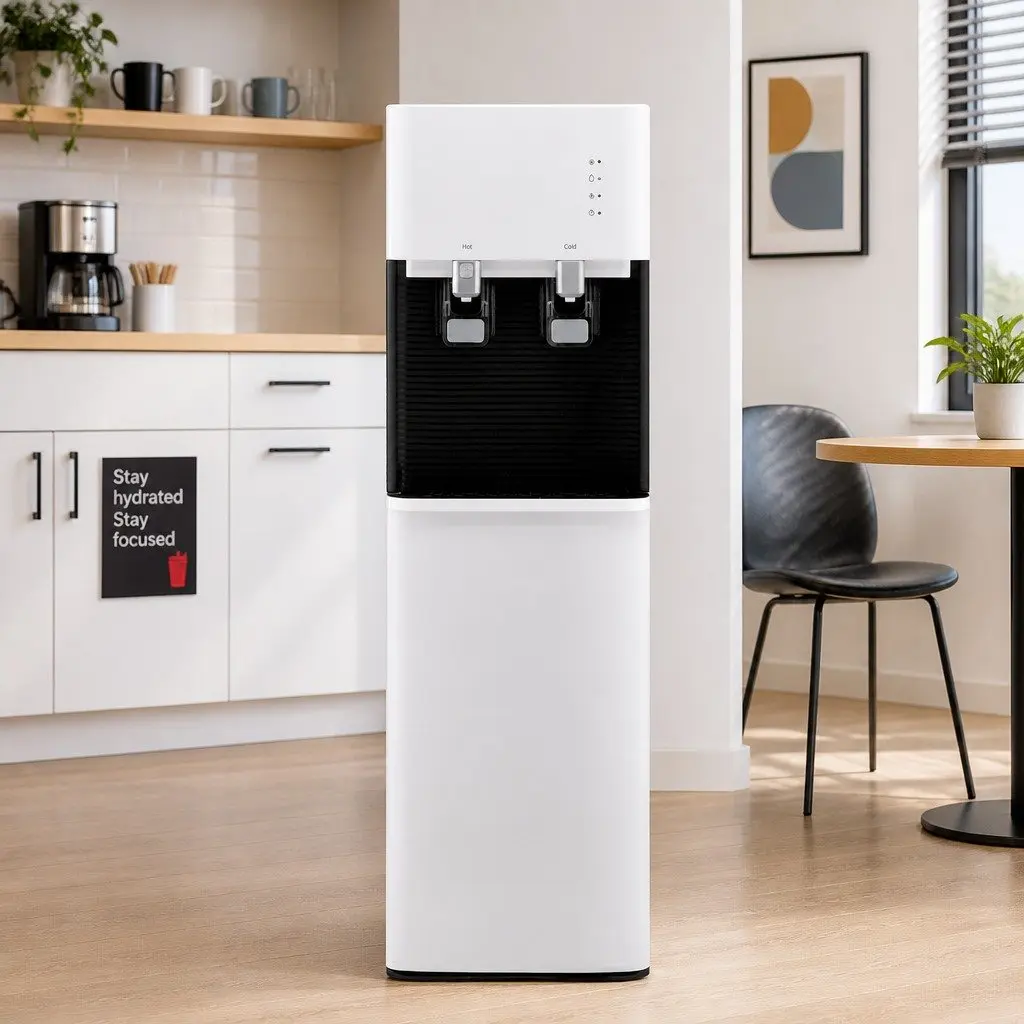 Water Dispenser White Bottom Loading Hot Cold Dual Tap Chiller