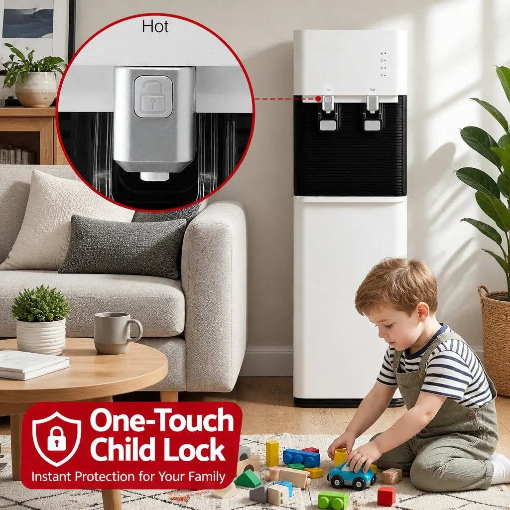 Water Dispenser White Bottom Loading Hot Cold Dual Tap Chiller