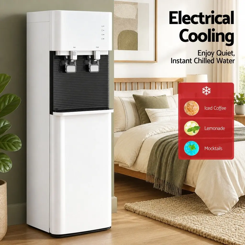 Water Dispenser White Bottom Loading Hot Cold Dual Tap Chiller