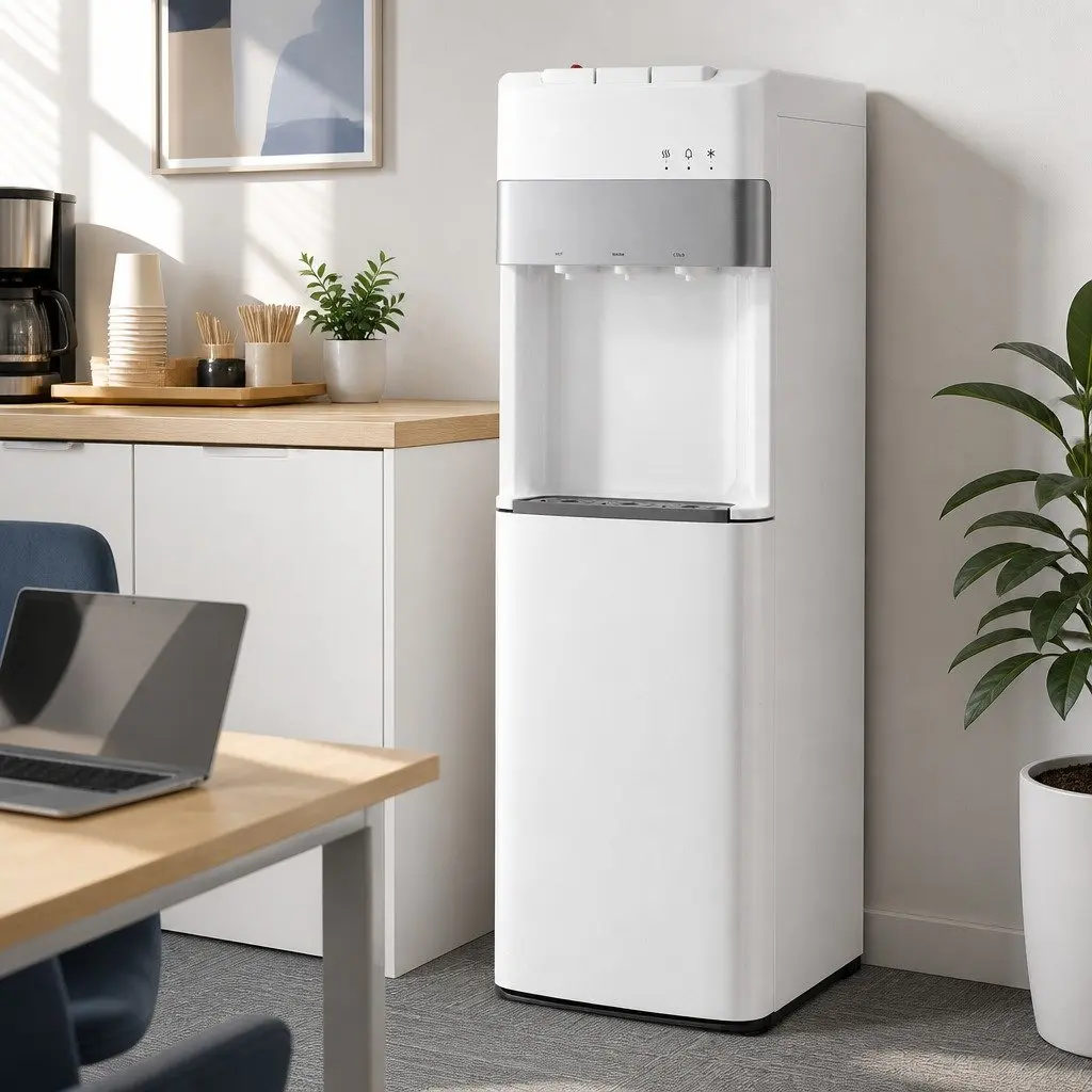 Water Dispenser White Bottom Loading 3 Taps Hot Cold Normal Temperature