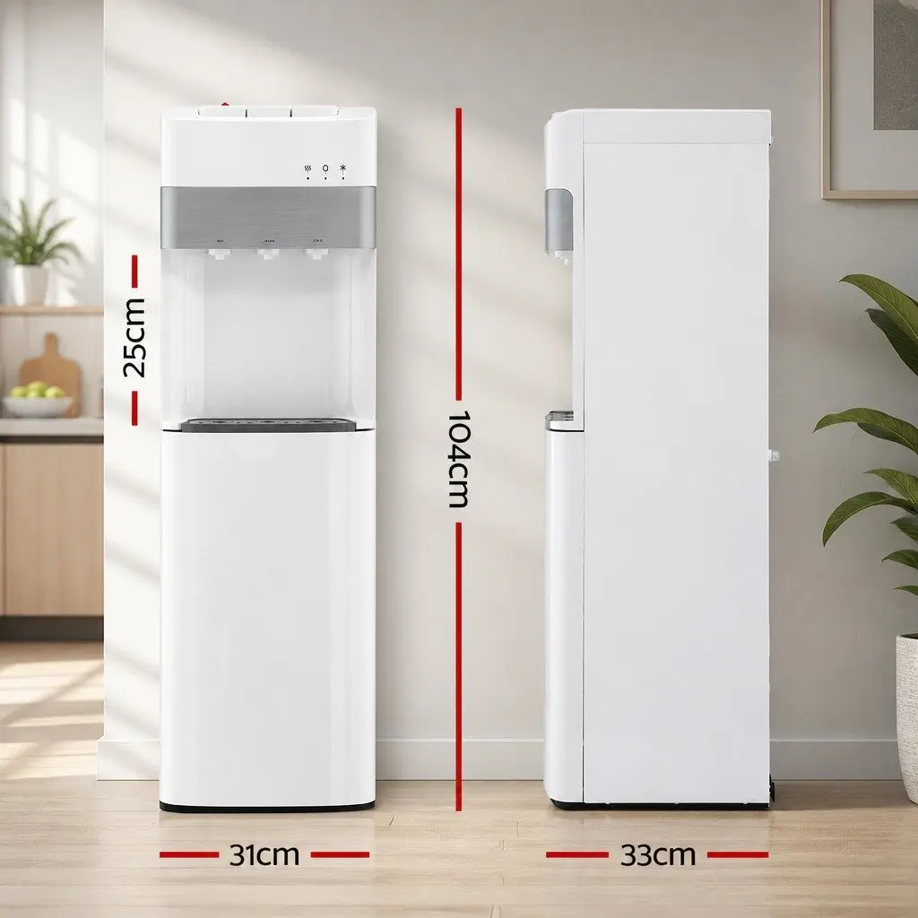 Water Dispenser White Bottom Loading 3 Taps Hot Cold Normal Temperature