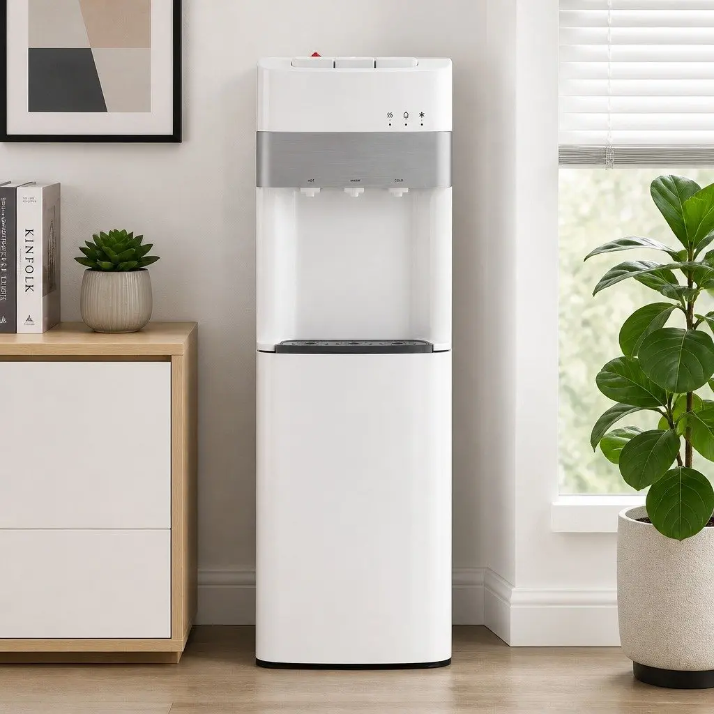 Water Dispenser White Bottom Loading 3 Taps Hot Cold Normal Temperature