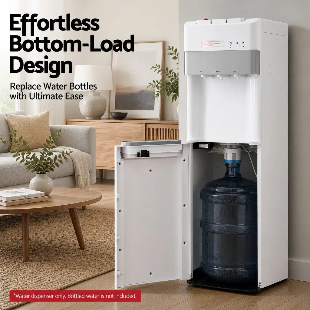 Water Dispenser White Bottom Loading 3 Taps Hot Cold Normal Temperature