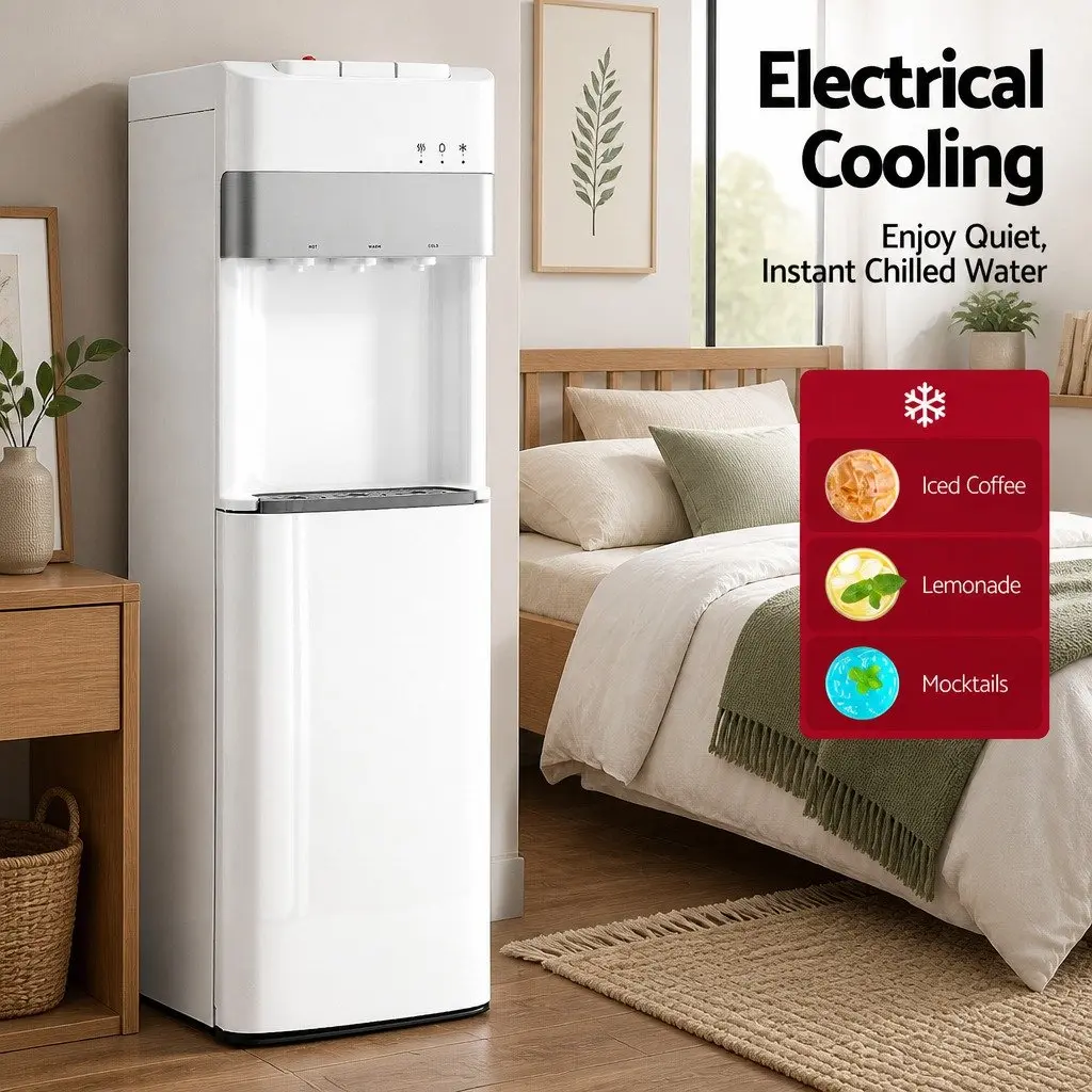 Water Dispenser White Bottom Loading 3 Taps Hot Cold Normal Temperature