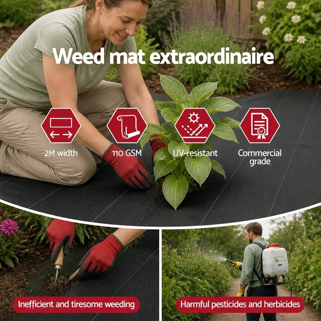 Weed Control Mat Black 2m x 50m Heavy Duty 110GSM Non-Chemical Garden Weed Suppressant