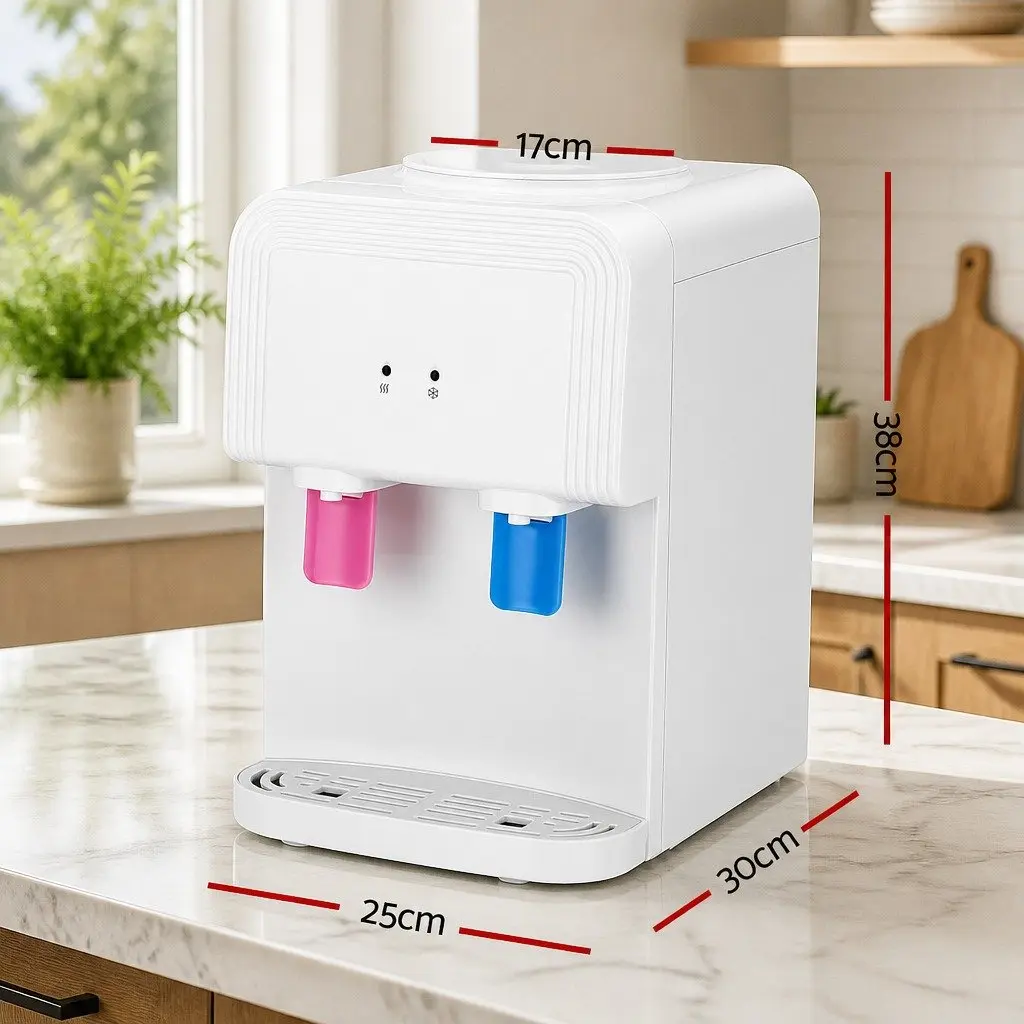 Water Cooler Dispenser White Bench Top Compact Hot Cold Taps Electronic Cooling No Assembly Required