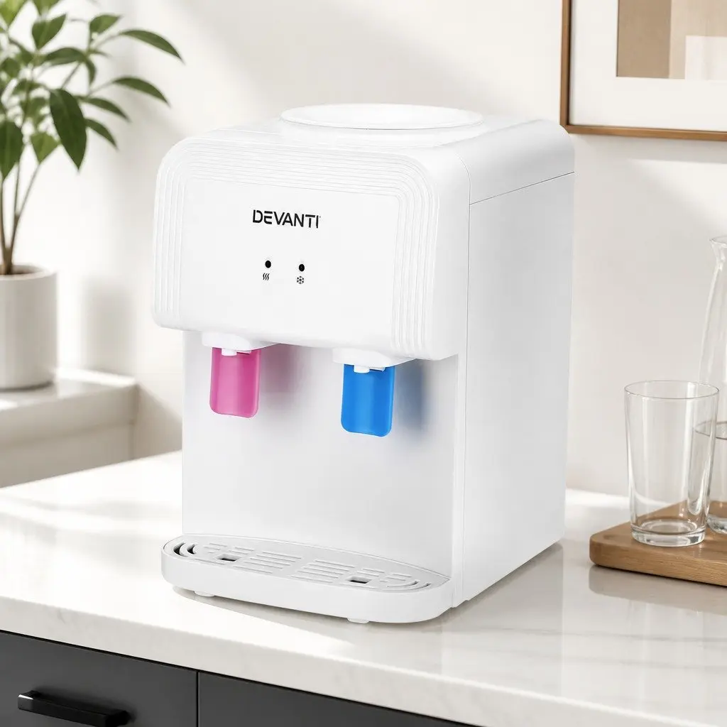Water Cooler Dispenser White Bench Top Compact Hot Cold Taps Electronic Cooling No Assembly Required
