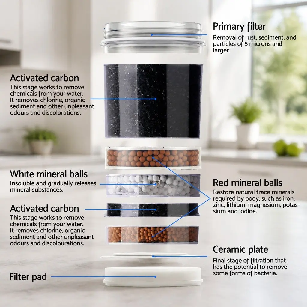 Water Dispenser Filter Bottle Blue 22L 7-Stage Filtration System Refillable Container