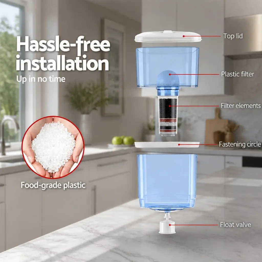 Water Dispenser Filter Bottle Blue 22L 7-Stage Filtration System Refillable Container