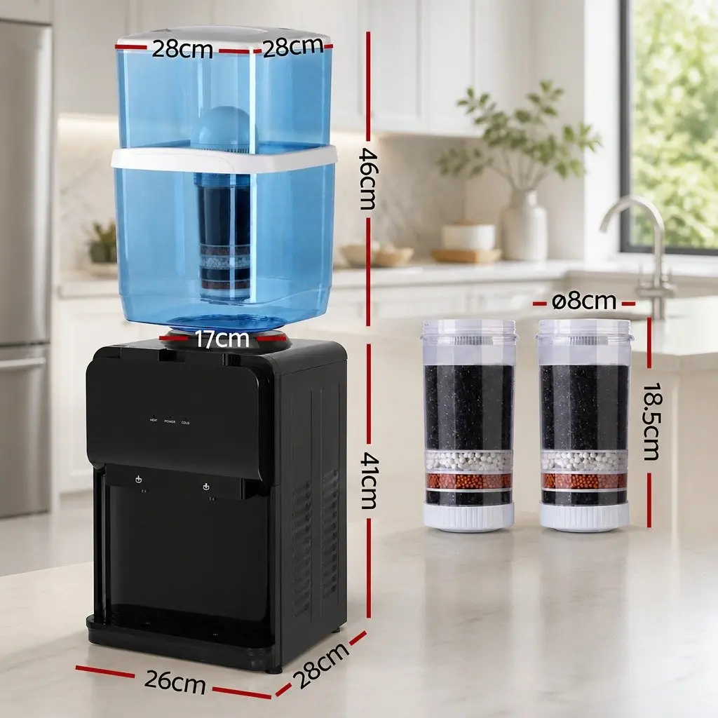 Water Cooler Dispenser Black 22L Bench Top Chiller Purifier Hot Cold Dual Taps