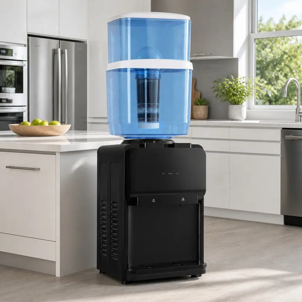 Water Cooler Dispenser Black 22L Bench Top Chiller Purifier Hot Cold Dual Taps