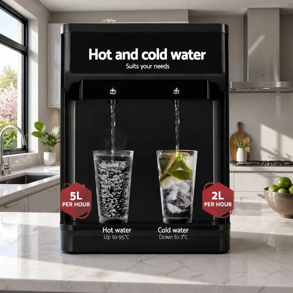 Water Cooler Dispenser Black 22L Bench Top Chiller Purifier Hot Cold Dual Taps