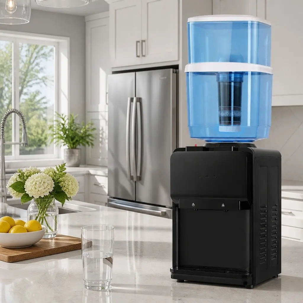 Water Cooler Dispenser Black 22L Bench Top Chiller Purifier Hot Cold Dual Taps
