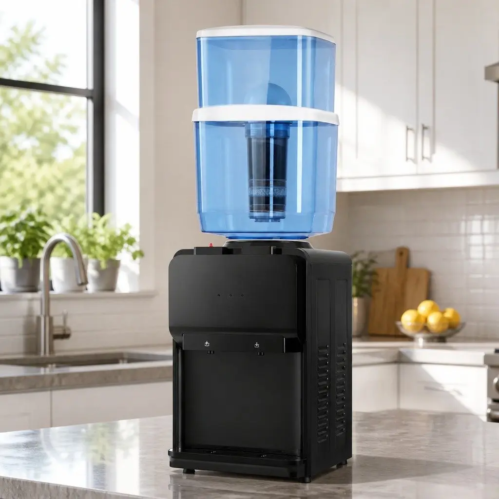 Water Dispenser Black Blue Bench Top 22L 7-Stage Filtration Dual Hot Cold Taps