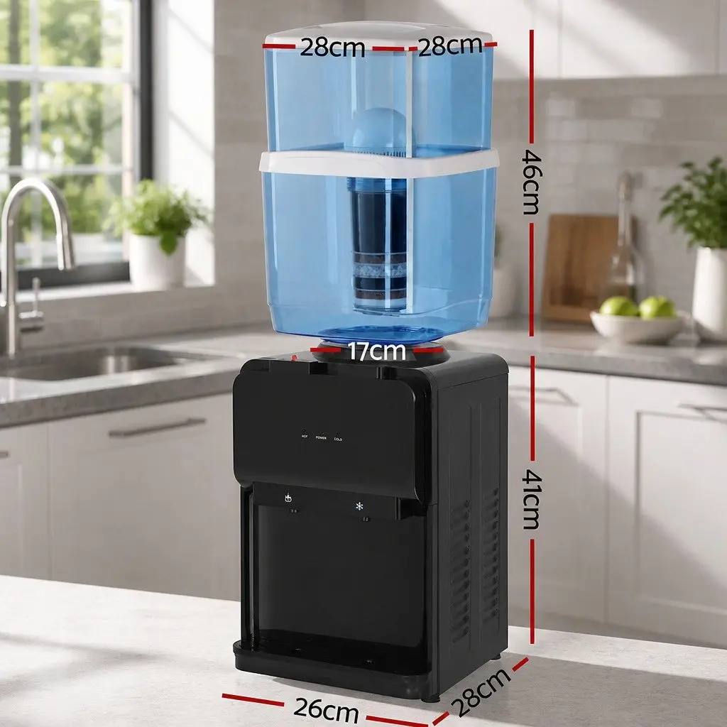 Water Dispenser Black Blue Bench Top 22L 7-Stage Filtration Dual Hot Cold Taps