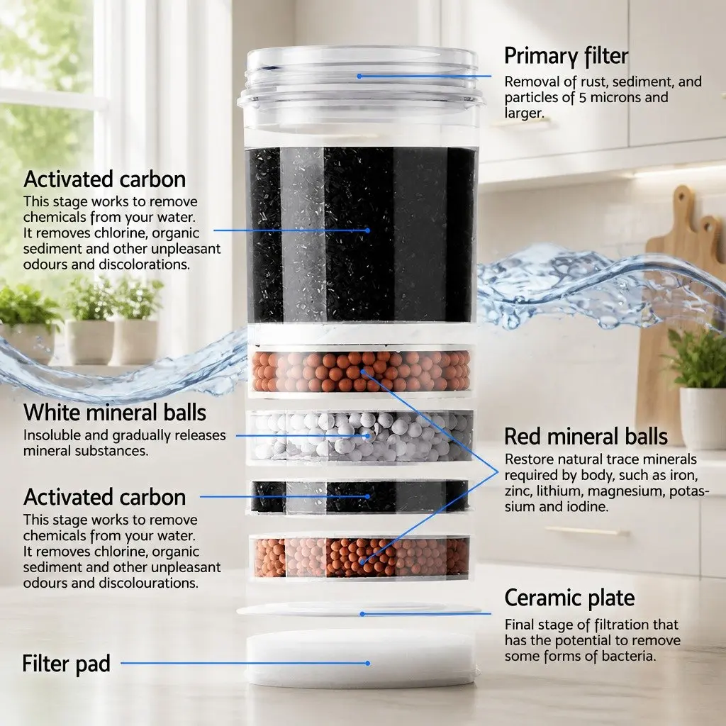 Water Dispenser Black Blue Bench Top 22L 7-Stage Filtration Dual Hot Cold Taps
