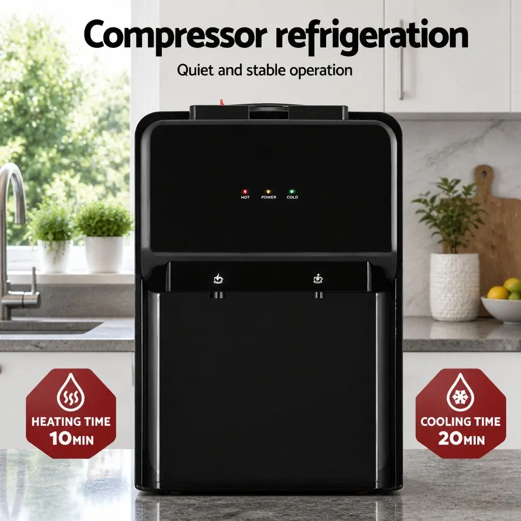 Water Dispenser Black Blue Bench Top 22L 7-Stage Filtration Dual Hot Cold Taps