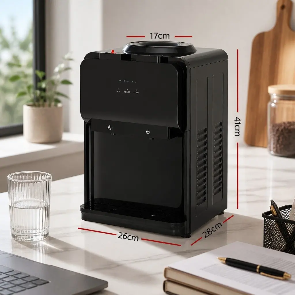 Water Dispenser Black Bench Top Dual Tap Hot Cold Compact Kitchen Appliance