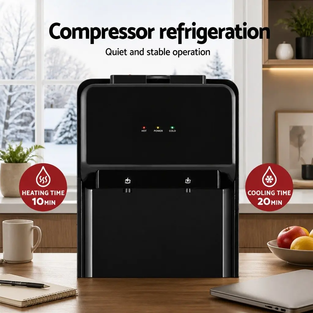 Water Dispenser Black Bench Top Dual Tap Hot Cold Compact Kitchen Appliance