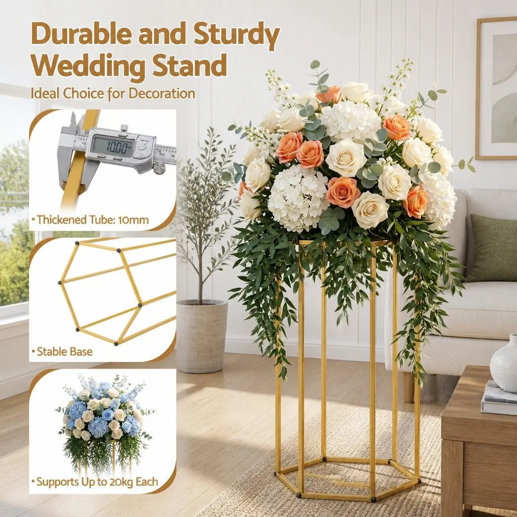 3 Piece Hexagon Metal Wedding Stand Set Gold Display Pedestal for Decorations Indoor Outdoor Use