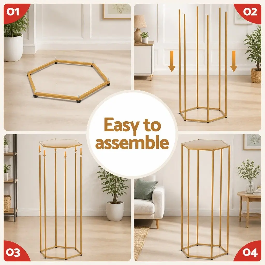 3 Piece Hexagon Metal Wedding Stand Set Gold Display Pedestal for Decorations Indoor Outdoor Use