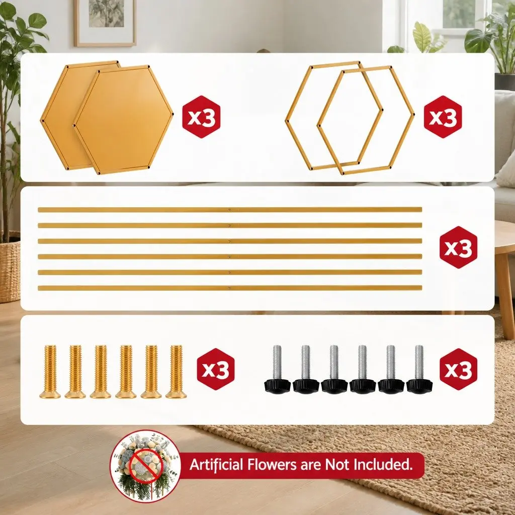 3 Piece Hexagon Metal Wedding Stand Set Gold Display Pedestal for Decorations Indoor Outdoor Use