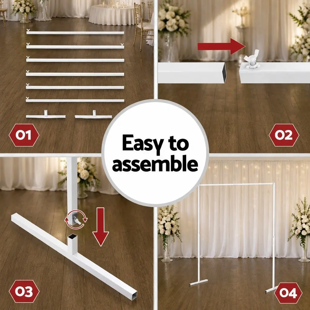 Backdrop Stand White 2M Stable Metal Frame Suitable for Flower Balloon Displays