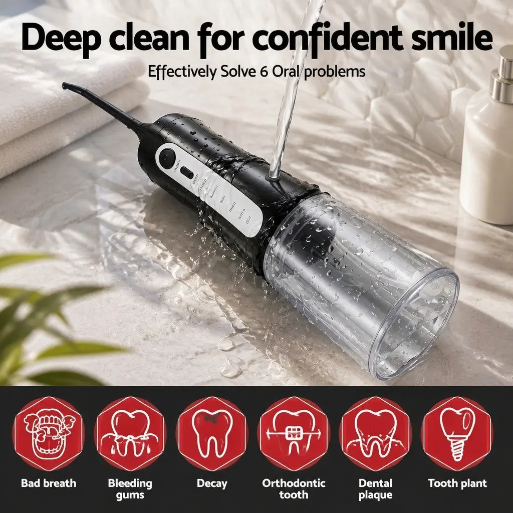 Cordless Water Flosser Black 350ml 5 Modes Rechargeable Oral Irrigator