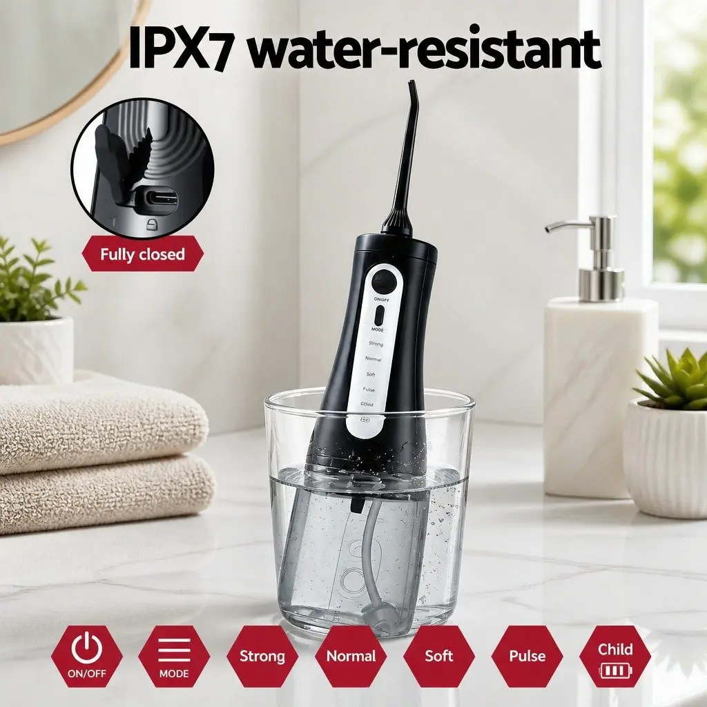 Cordless Water Flosser Black 350ml 5 Modes Rechargeable Oral Irrigator