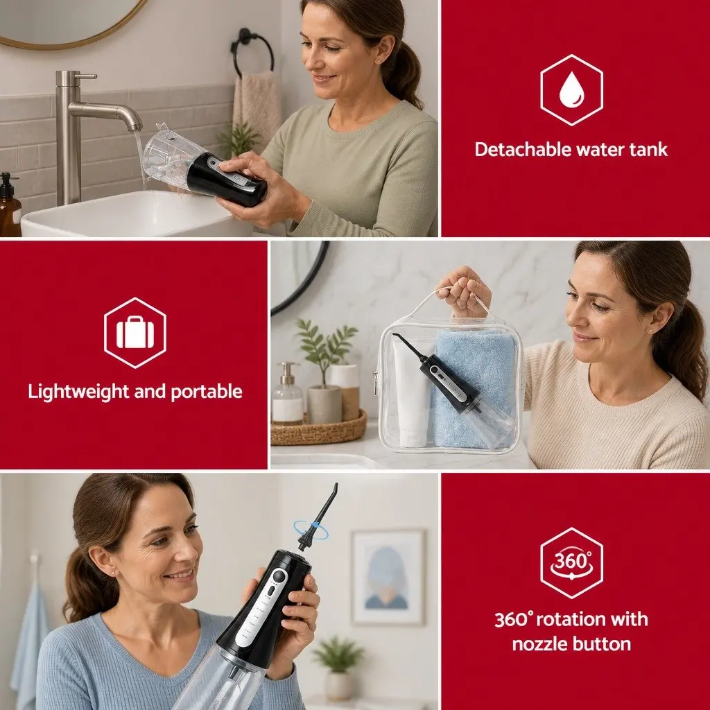 Cordless Water Flosser Black 350ml 5 Modes Rechargeable Oral Irrigator