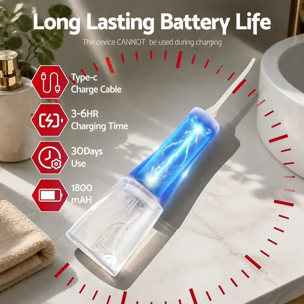 Cordless Water Flosser White 350ml Rechargeable Oral Irrigator with Multiple Pressure Settings