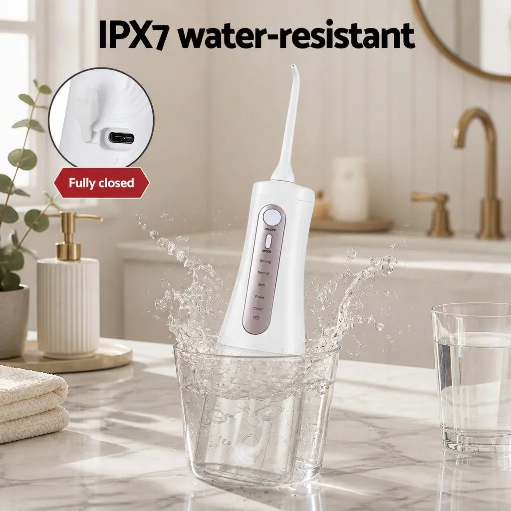 Cordless Water Flosser White 350ml Rechargeable Oral Irrigator with Multiple Pressure Settings