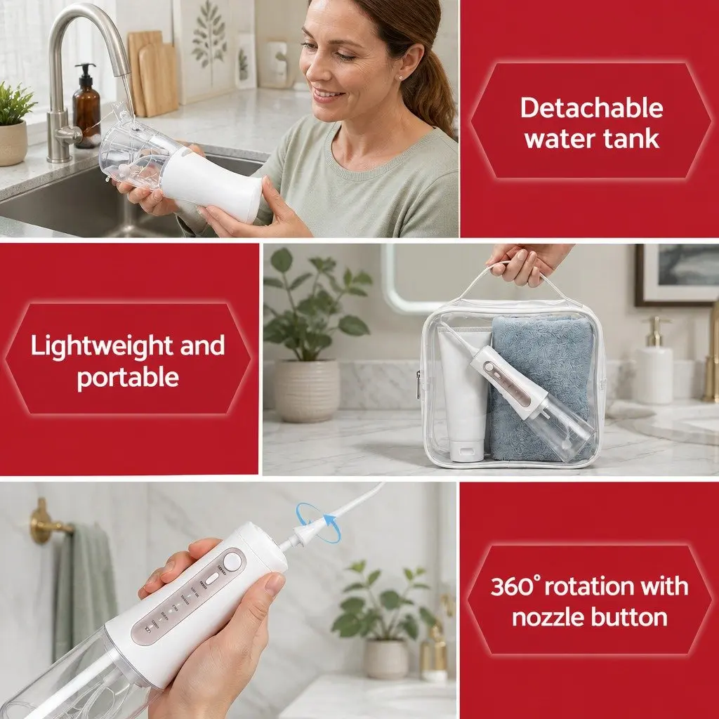 Cordless Water Flosser White 350ml Rechargeable Oral Irrigator with Multiple Pressure Settings