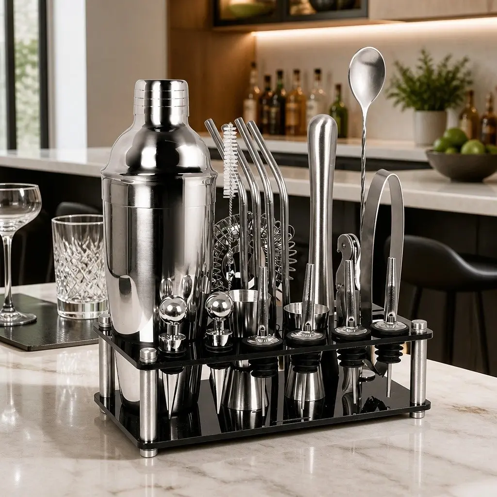 Cocktail Shaker Set Silver 20 Piece Professional Bartending Kit 750ml Mixer