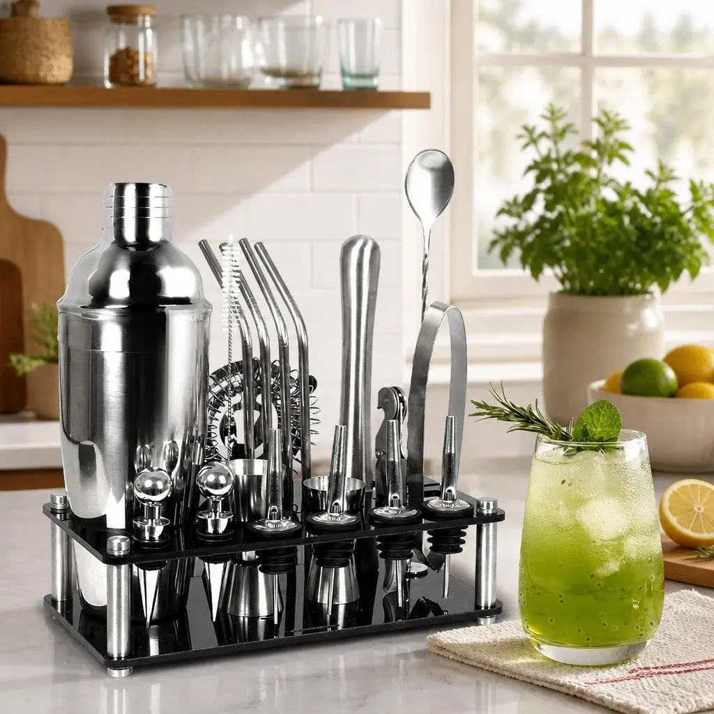 Cocktail Shaker Set Silver 20 Piece Professional Bartending Kit 750ml Mixer