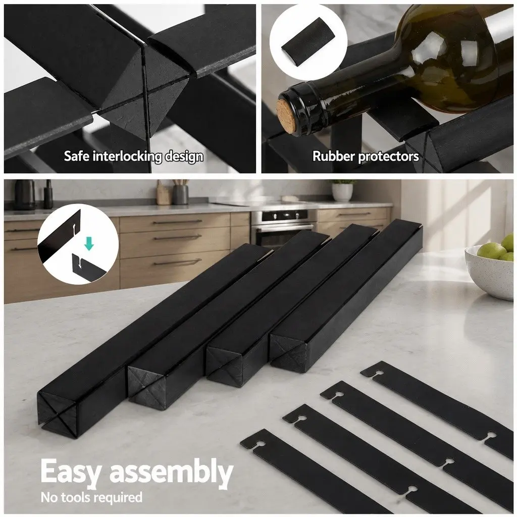 Wine Rack Black Timber 12 Bottle Storage Display Stand for Home Kitchen Cellar