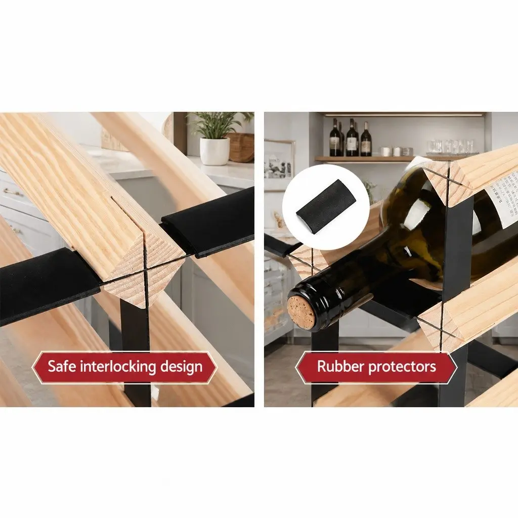 Wine Rack Natural Pine Wood Steel Frame 110 Bottle Storage Holder