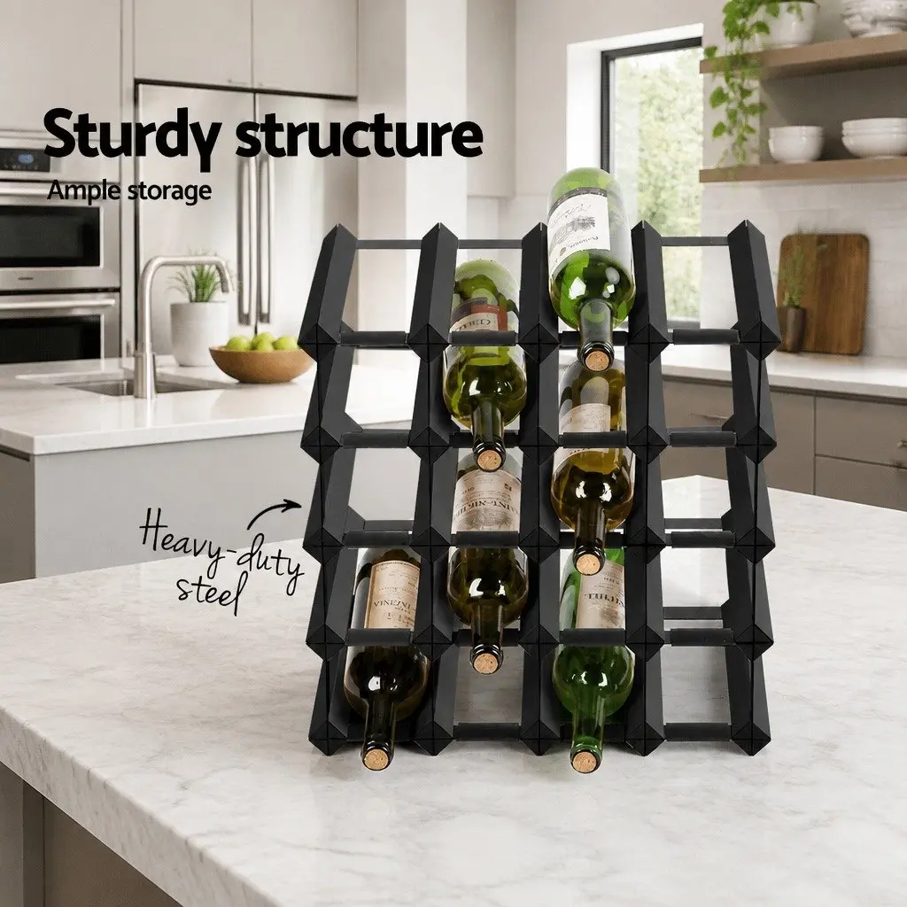 Wine Rack 20 Bottle Black Timber Storage Display Holder for Home Bar Cellar