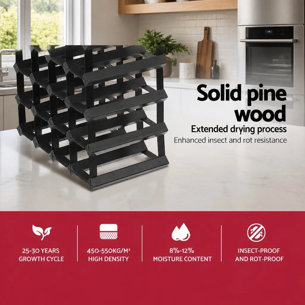 Wine Rack 20 Bottle Black Timber Storage Display Holder for Home Bar Cellar