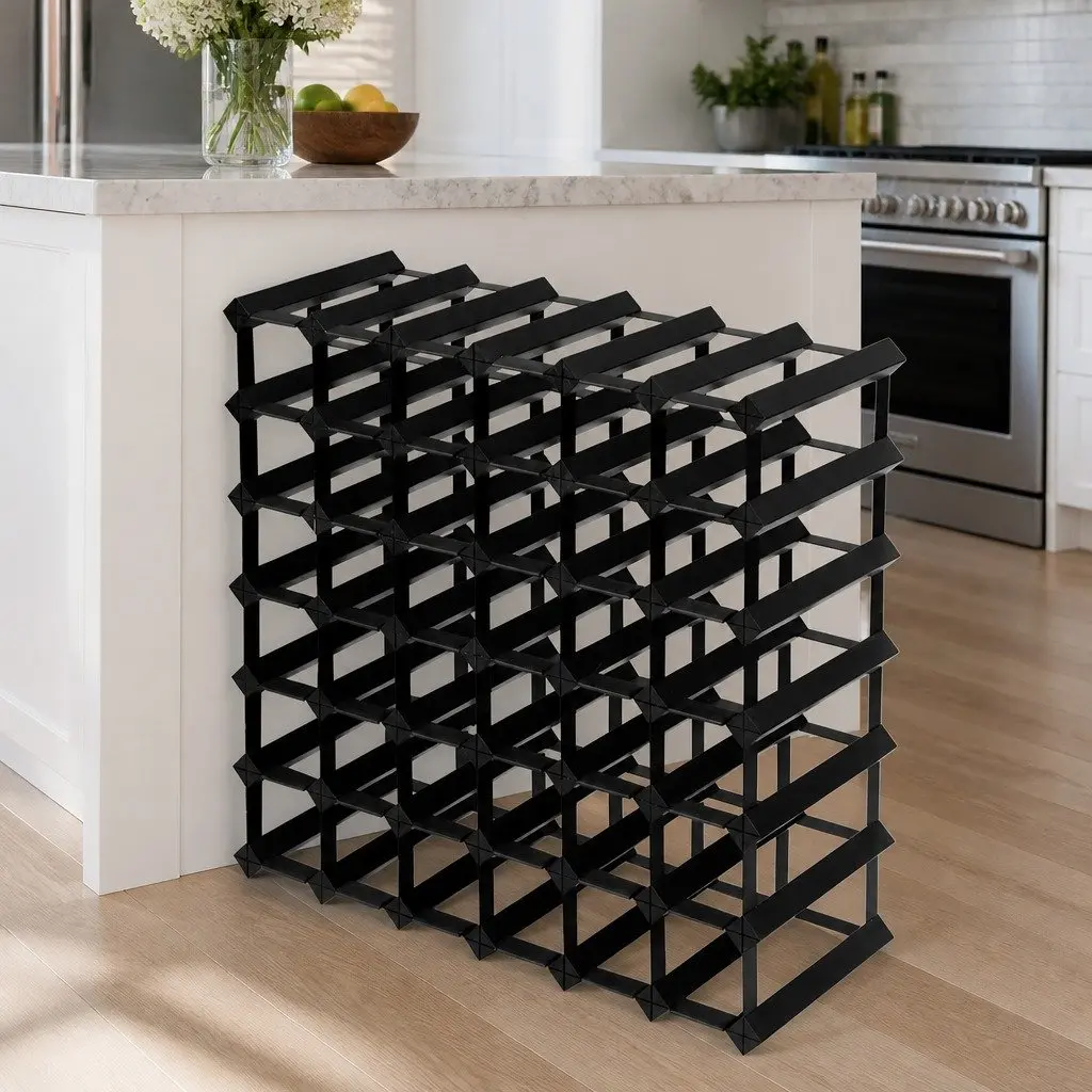 Wine Rack Black 42 Bottle Timber Storage Display Holder