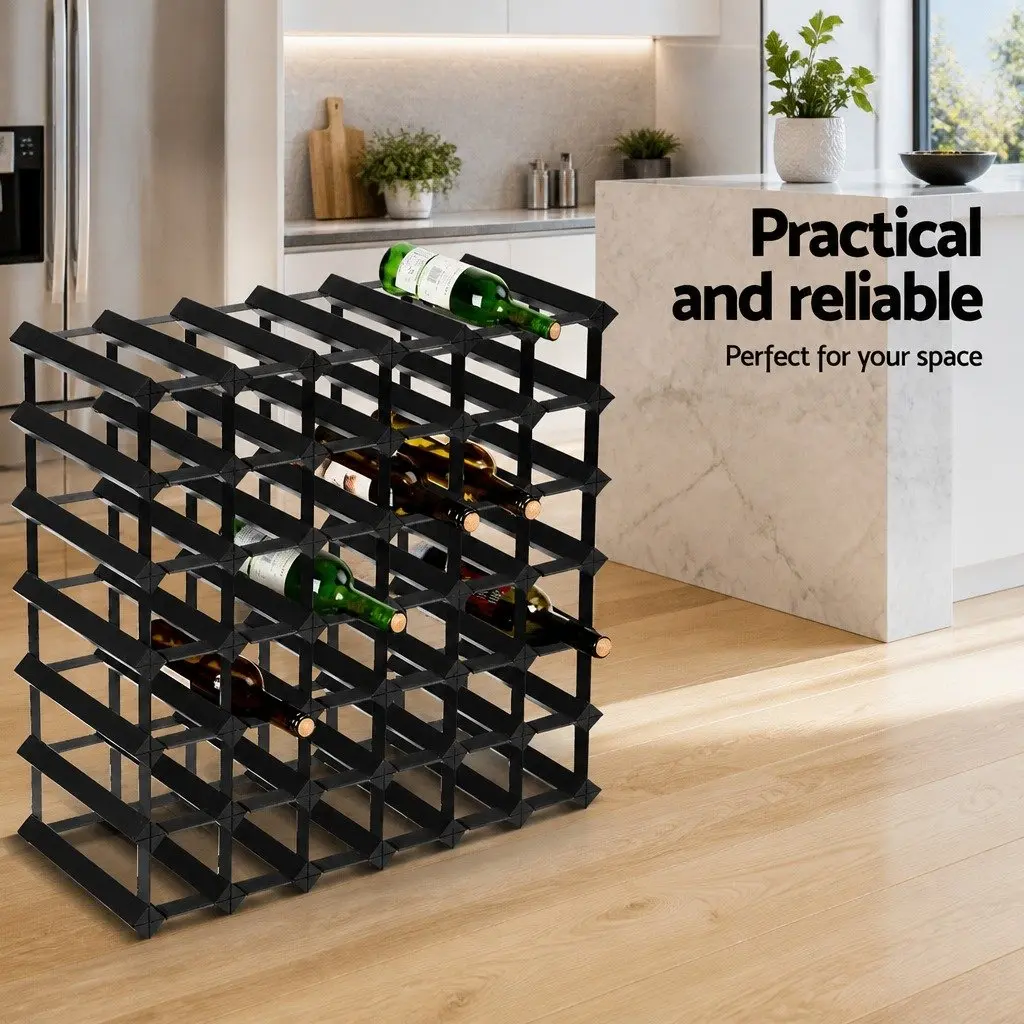 Wine Rack Black 42 Bottle Timber Storage Display Holder