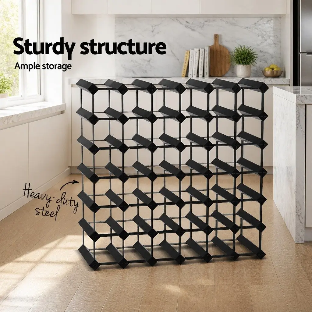 Wine Rack Black 42 Bottle Timber Storage Display Holder