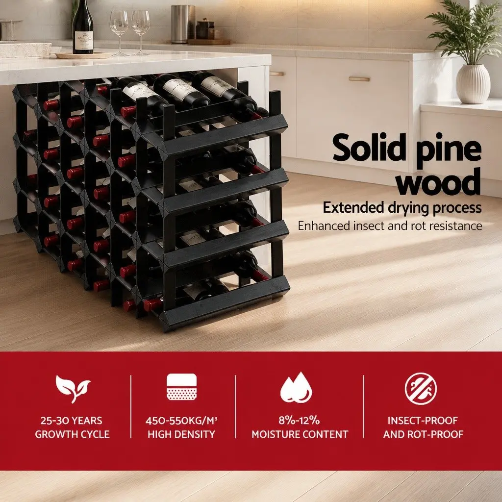 Wine Rack Black 42 Bottle Timber Storage Display Holder