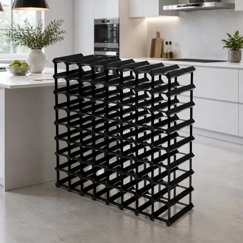 Wine Rack Black 72 Bottle Timber Pine Wood Steel Interlocking Display Storage